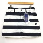 パーリーゲイツ　中綿スカート　白×黒　ボーダー　ワッペン刺繍